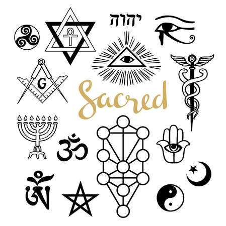Set of ancient sacral symbols. Egyptian, hermetic, religious and magic symbols. Vector collection.のイラスト素材