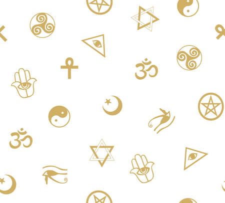 Pattern with ancient sacral symbols. Egyptian, hermetic, religious and magic symbols. Vectorのイラスト素材