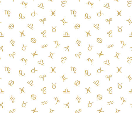 Vector seamless pattern with horoscope zodiac signs. Golden hipster background.のイラスト素材