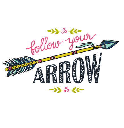 Boho template with inspirational quote lettering - Follow your arrow. Vector ethnic print design.のイラスト素材