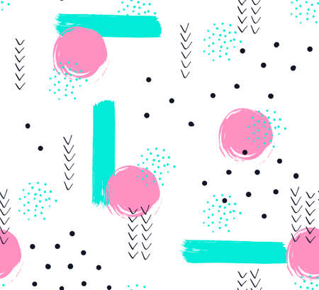 Hand drawn seamless pattern with abstract geometric elements. Vector trendy design.のイラスト素材