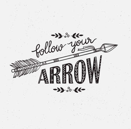 Boho template with inspirational quote lettering - Follow your arrow. Vector ethnic print design.のイラスト素材
