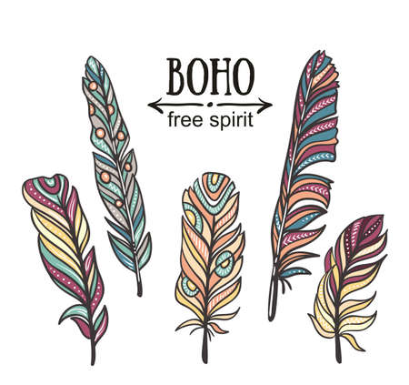 Set of isolated feather. Vector ethnic elements.のイラスト素材