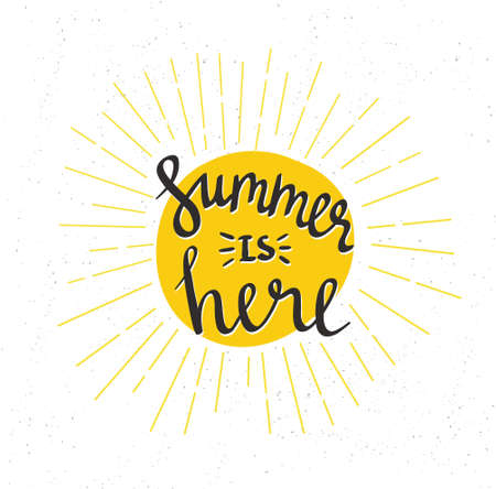 Hand Drawn summer lettering - 'summer is here'. Phrase for invitation, sale, greeting card, prints and posters. Typographic design. Vector illustration.のイラスト素材