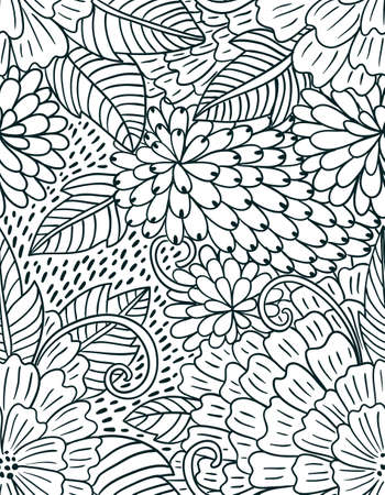 Floral hand drawn intricate seamless pattern. Doodle flowers decorative vintage background.のイラスト素材