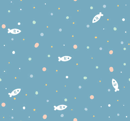 Seamless vector pattern with little cute fish cartoon. Surface design for fabric, wallpaper and wrapping paper.のイラスト素材