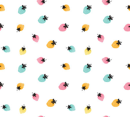 Vector colorful strawberry background. Seamless pattern of hand drawn strawberries. Natural seamless pattern of garden fruits.のイラスト素材