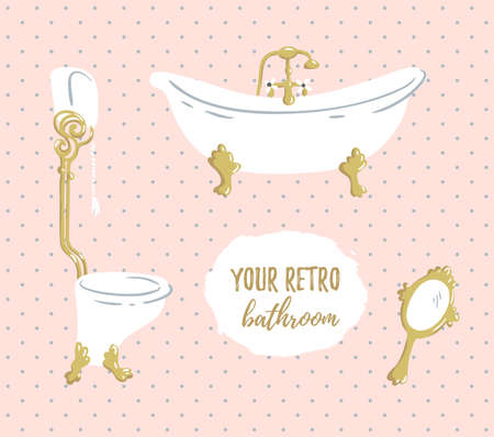 Luxurious Bathroom. Vector bathroom doodles in vintage, boudoir style.のイラスト素材