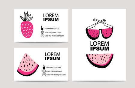 Grunge simple textured universal summer backgrounds. Vector illustration with watermelon, pineapple and sunglasses  for invitation, poster, card or flyer.のイラスト素材