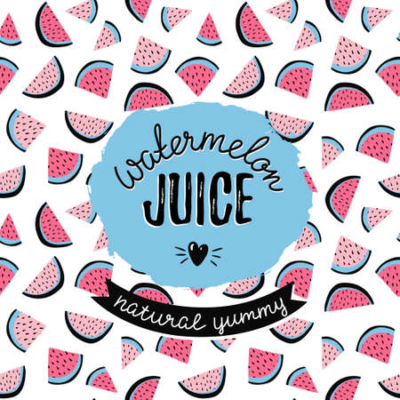 Modern design poster with slice watermelon and stylish lettering - 'watermelon juice'. Vector hand drawn illustration.のイラスト素材
