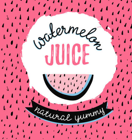 Modern design poster with slice watermelon and stylish lettering - 'watermelon juice'. Vector hand drawn illustration.のイラスト素材