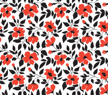 Vector seamless background with  wild roses, vintage style. Hand drawn fabric design. Stylish bright floral seamless pattern.のイラスト素材
