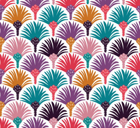 Decorative vector seamless pattern with palm trees. Bright fabric design.のイラスト素材