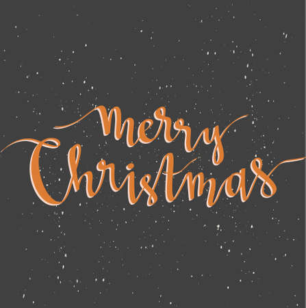 Merry Christmas greeting card on dark background with snow. Season vector holiday poster template. Handwritten text.のイラスト素材