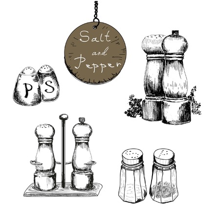 Salt and pepper. Set of vector hand drawn illustrationsのイラスト素材