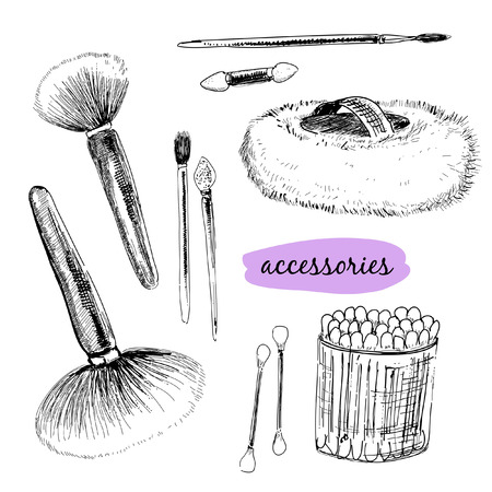 Makaup brushes and accessories  Hand drawn illustrationのイラスト素材