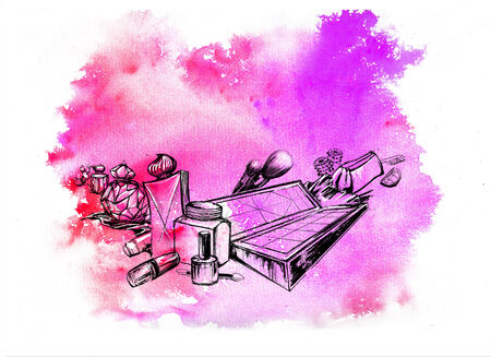 Cosmetics  Hand drawn watercolor illustrationの写真素材