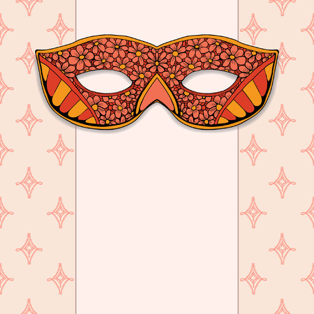 Masquerade mask on a rose background. Hand drawn graphicのイラスト素材