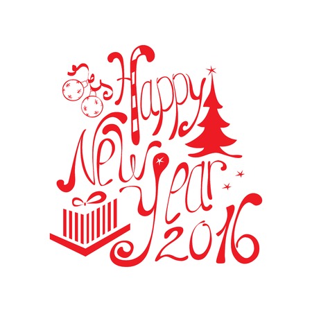 Happy New Year 2016. Hand drawn letteringのイラスト素材
