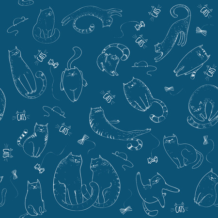 Seamless pattern with cats. Hand drawn catsのイラスト素材