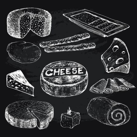 Cheese. Collection of hand drawn graphic illustrationsのイラスト素材