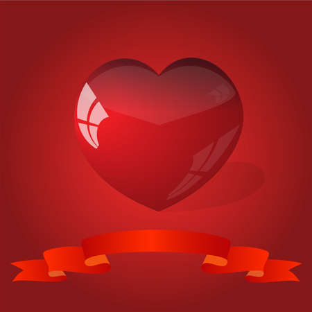 red heart and ribbon のイラスト素材