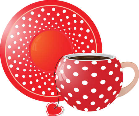 Red with white dots Cup and saucerのイラスト素材
