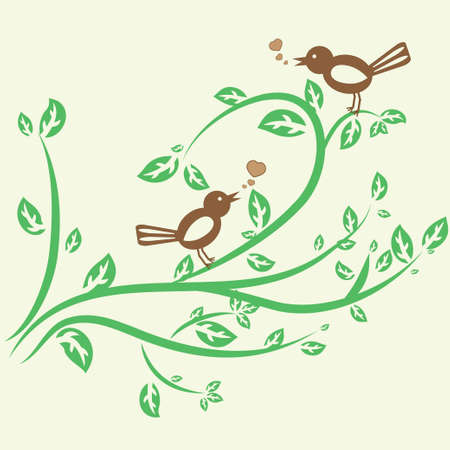 two birds are singing on a tree branchのイラスト素材