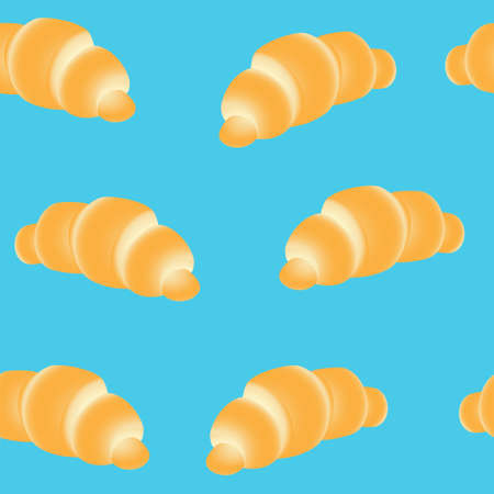 seamless, croissants, blue backgroundのイラスト素材