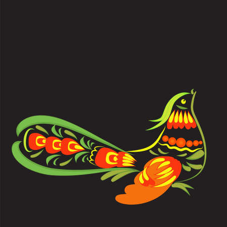 Bird khokhloma on a black backgroundÂのイラスト素材