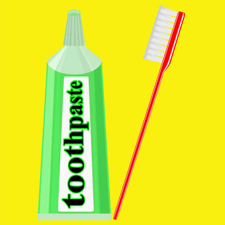 toothpaste and toothbrush on yellow backgroundのイラスト素材