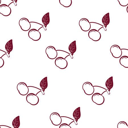 cherries on white background, seamless pattern, simpleのイラスト素材