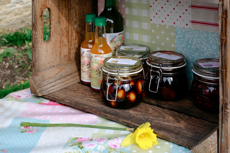 Homemade pickles and jam on sale in a small villageのeditorial素材