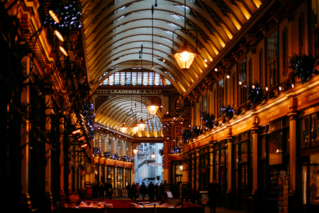 Passage and shops inside Leadenhall Market, popular market in London that was built in the 19th century.のeditorial素材