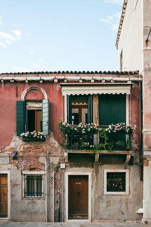 Facade of a traditional Italian house in Venice, Italyのeditorial素材