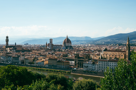 Florence skyline and famous sights from Piazzale Michelangelo on a summer day. Space for copyのeditorial素材