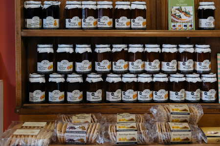 Locally made marmalade and biscuits for sale in Lacock, a small village and civil parish in the county of Wiltshire, England.のeditorial素材