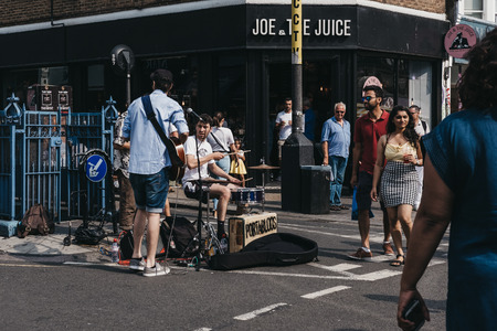 London, UK - July 21, 2018: Portabloos band performing at Portobello Road Market, Notting Hill,...