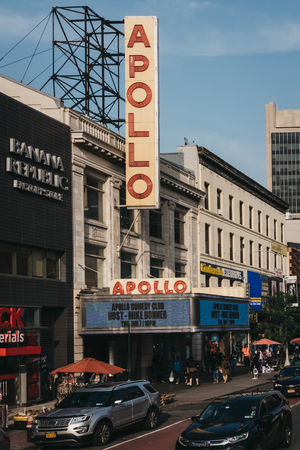 New York, USA - May 31, 2018: Sign and facade of Apollo Theatre, an iconic music hall located in the Harlem neighbourhood of Manhattan, New York City.のeditorial素材