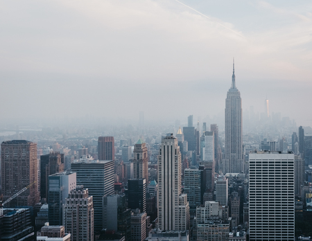 Aerial view of New York skyline and attractions. New York is one of the most visited cities in the world.の写真素材