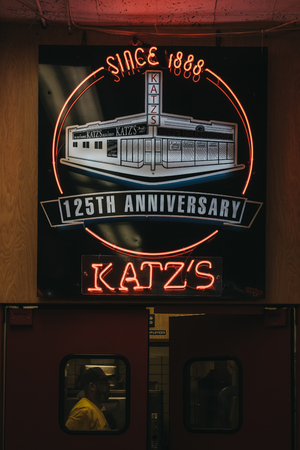 New York, USA - May 29, 2018: Sign inside in Katz's Deli in New York, iconic kosher-style delicatessen that has been open since 1888.のeditorial素材