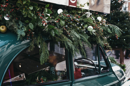 London, UK - November 21, 2018: Christmas decorations in Covent Garden Market, one of the most popular tourist sites in London, UK.のeditorial素材