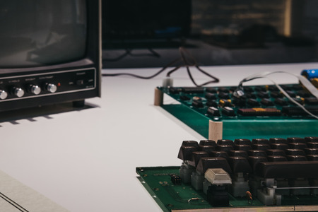 Prague, Czech Republic - August 28, 2018: Macintosh Apple I computer on display inside Apple Museum...