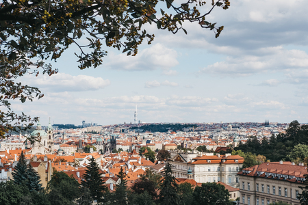 View of Prague rooftops and skyline from the viewing platform in Prague, Czech Republic.の写真素材