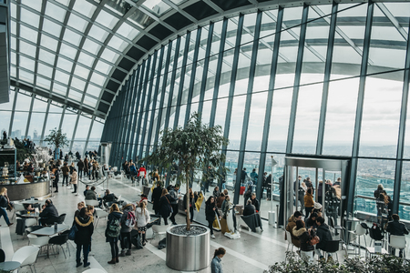 London, UK - January 13, 2019: People inside Sky Garden, the highest public garden in London located in a glass dome within 20 Fenchurch Street.のeditorial素材