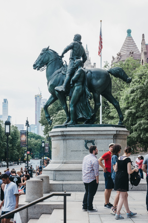 New York, USA - June 1, 2018: People next to Theodore Roosevelt statue by The American Museum of Natural History in Manhattan, New York, one of the largest museums in the world.のeditorial素材