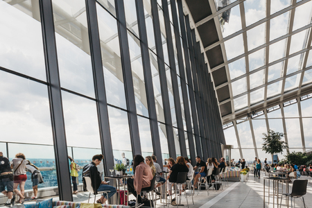 London, UK - June 24, 2018: People inside Sky Garden, the highest public garden in London located in a glass dome within 20 Fenchurch Street.のeditorial素材