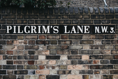 London, UK - March 2, 2019: Street name sign on The Mount, Hampstead, London. Hampstead is an affluent residential area favoured by academics, artists and media figures.のeditorial素材