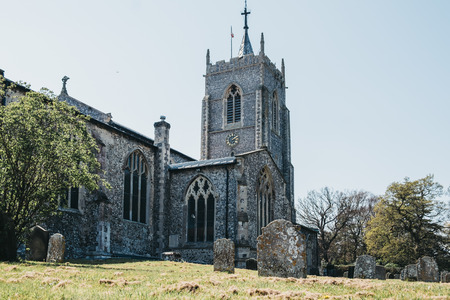 Aulsham, UK - April 21, 2019: Low angle view of Aylsham Parish Church on a bright spring day. Aylsham is a historic market town and civil parish on the River Bure in north Norfolk, Englandのeditorial素材