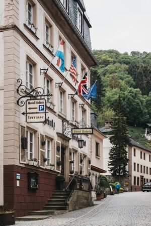 Vianden, Luxembourg - May 18, 2019: Exterior of the Hotel Heintz in Vianden, town in Luxembourgs...